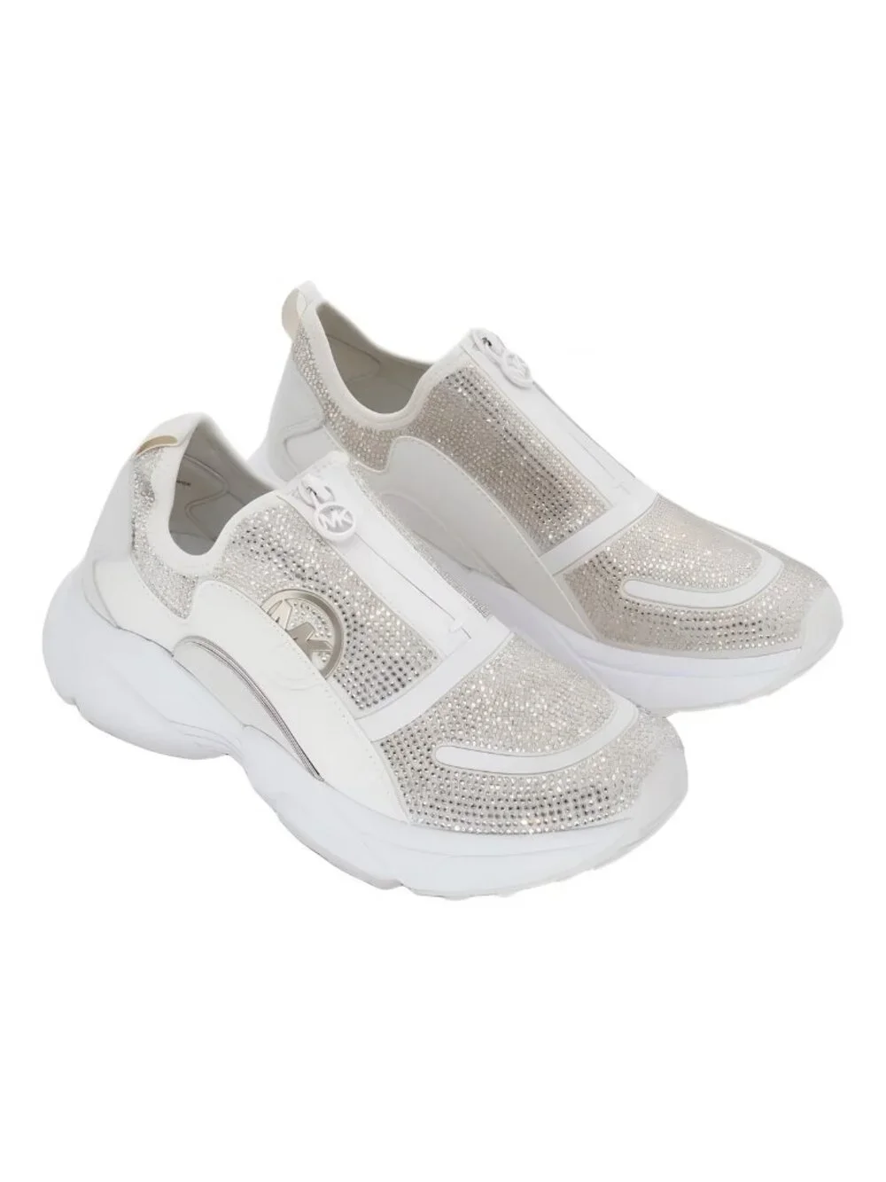 Michael Kors Sami Zip Trainer Sneakers Cream Sparkle Womens 7M - Picture 4 of 6